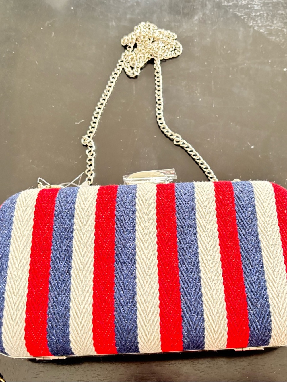 Striped Red, Blue & Cream Crossbody Clutch